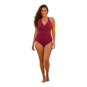 HALCURT Magenta Wrap Front One Piece Swimsuit 1X NWT Tummy Control